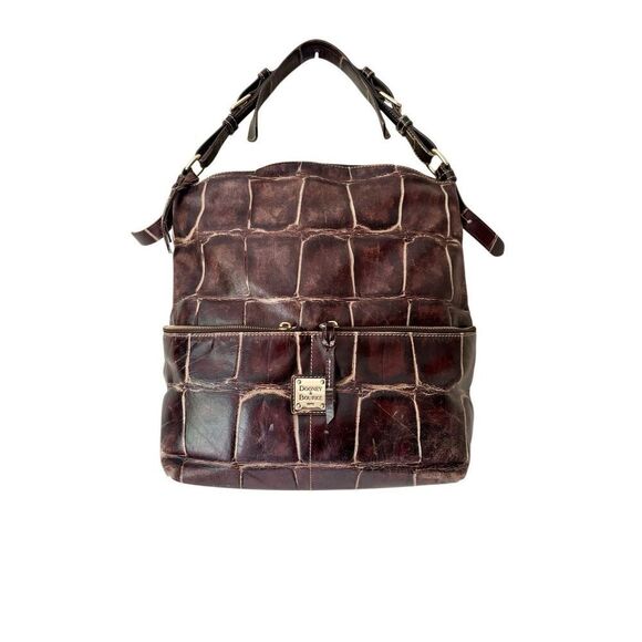 Dooney & Bourke Dillen Croc Embossed Brown Large Tote Bag Tote Shoulder Bag - Picture 1 of 15